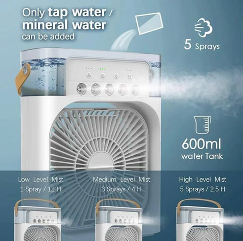 Portable Air Conditioner Fan 3 Wind Speeds 600ml Air Humidifier 7s LED Night Light Personal Cooling Fan Air Cooler Ice Air Cooler Fan Sprays 2 Year Warranty Portable Air Conditioner Fan 3 Wind Speeds 600ml Air Humidifier 7s LED Night Light Personal Cooling Fan Air Cooler Ice Air Cooler Fan Sprays 2 Year Warranty