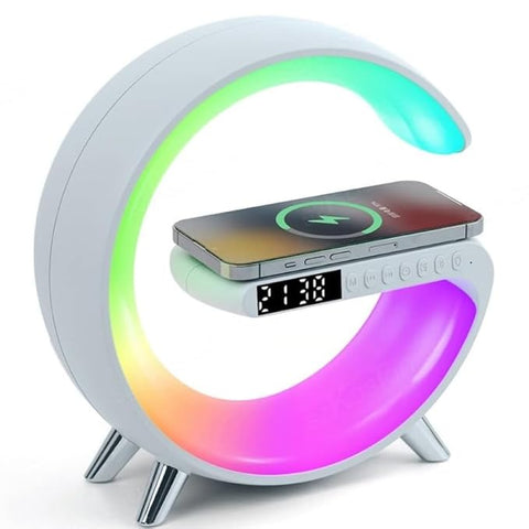 New Multi-Function Bluetooth Table Lamp with Wireless Charger Speaker Alarm Clock App Control New Multi-Function Bluetooth Table Lamp with Wireless Charger Speaker Alarm Clock App Control