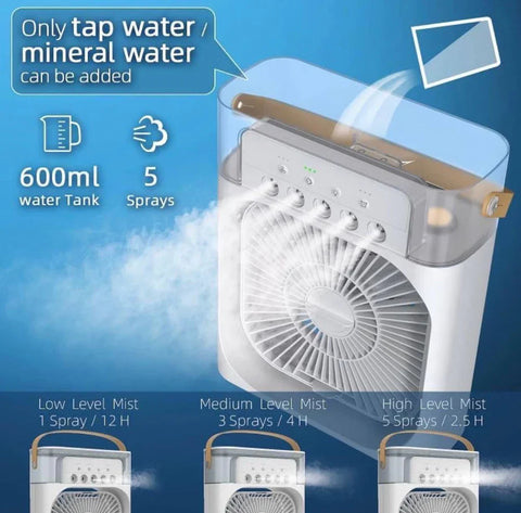 Portable Air Conditioner Fan 3 Wind Speeds 600ml Air Humidifier 7s LED Night Light Personal Cooling Fan Air Cooler Ice Air Cooler Fan Sprays 2 Year Warranty Portable Air Conditioner Fan 3 Wind Speeds 600ml Air Humidifier 7s LED Night Light Personal Cooling Fan Air Cooler Ice Air Cooler Fan Sprays 2 Year Warranty