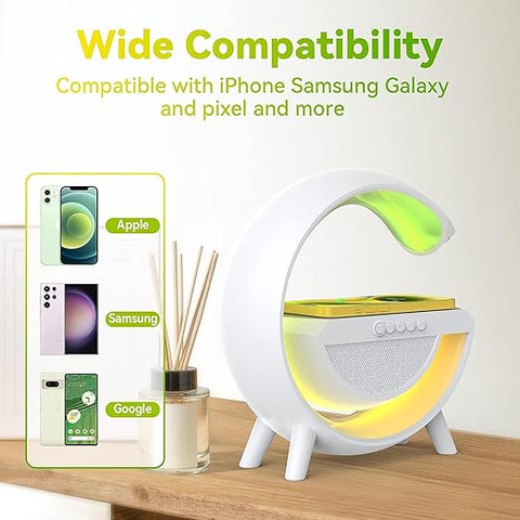 New Multi-Function Bluetooth Table Lamp with Wireless Charger Speaker Alarm Clock App Control New Multi-Function Bluetooth Table Lamp with Wireless Charger Speaker Alarm Clock App Control